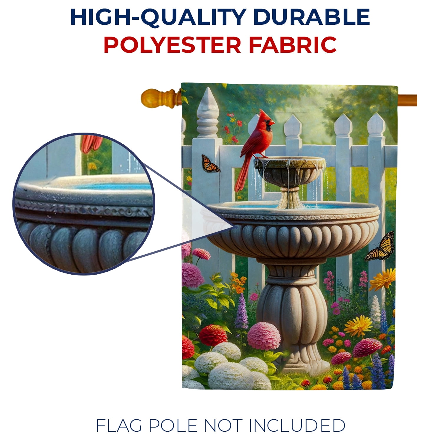 America Forever Cardinal Red Bird House Flag, 28x40 inch, Double Sided, Birdbath Floral Spring Summer Outdoor Yard Decor, Large Vertical Flags for Lawn and Garden