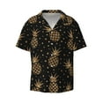 thumbnail image 2 of Lsque Gold Glitter Pineapples print Men's Cuban Collar Short Sleeve Shirt Summer Beachwear Casual Button Down Fashionable Vacation Leisure Shirt-Small, 2 of 7