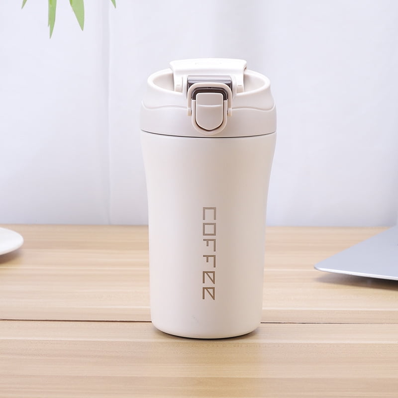 15 oz Stainless Steel Insulated Tumbler - Cute Travel Coffee Mug with Leak-Proof Flip Lid and Strap - Reusable Vacuum-Insulated Thermos Cup for Ice/