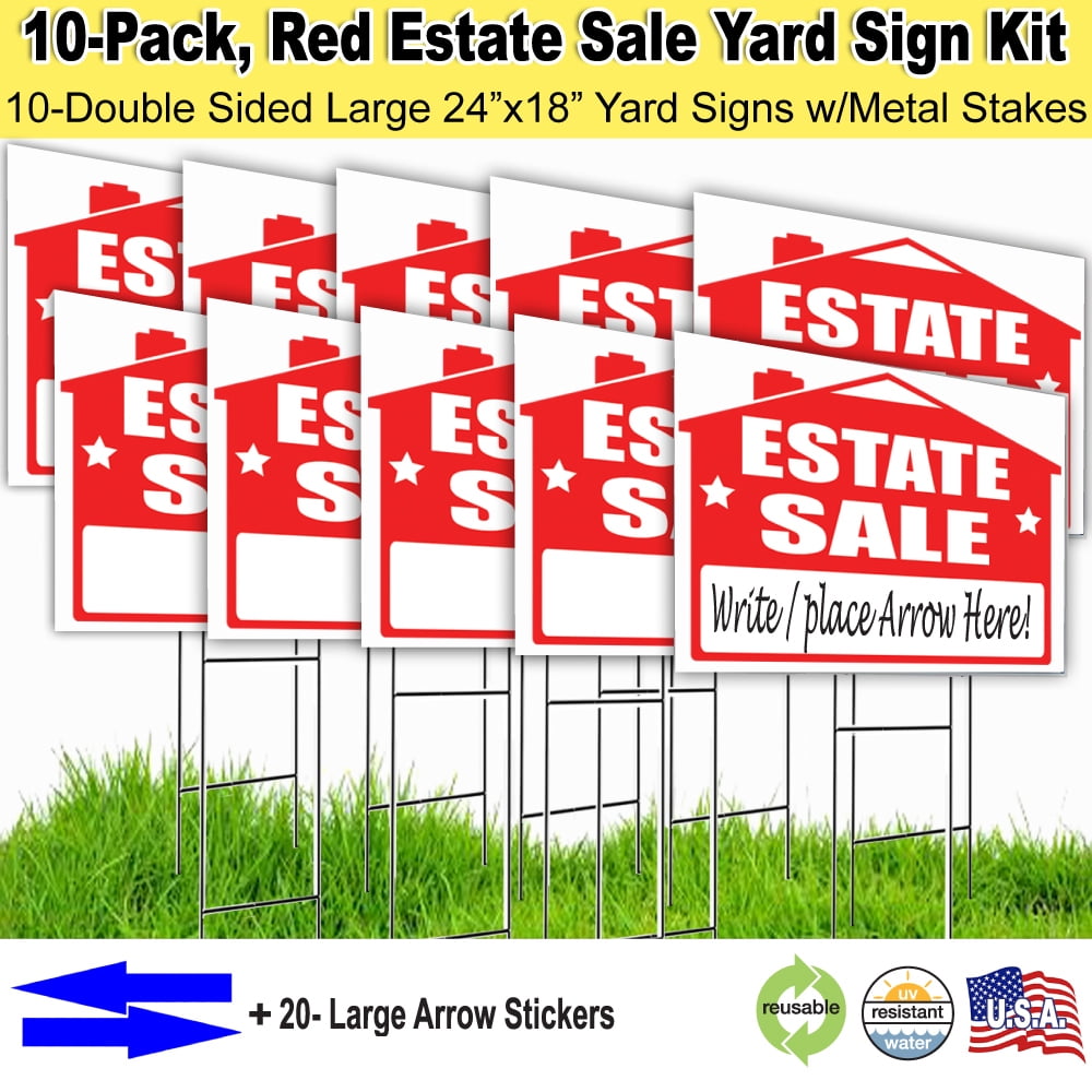 Estate Sale Signs 5 Pack – Premium LARGE 24” x 18” Double-Sided Estate Sale Signs with Heavy Duty Stakes Estate & Garage Sale Yard Sale Signs with Directional Arrows 