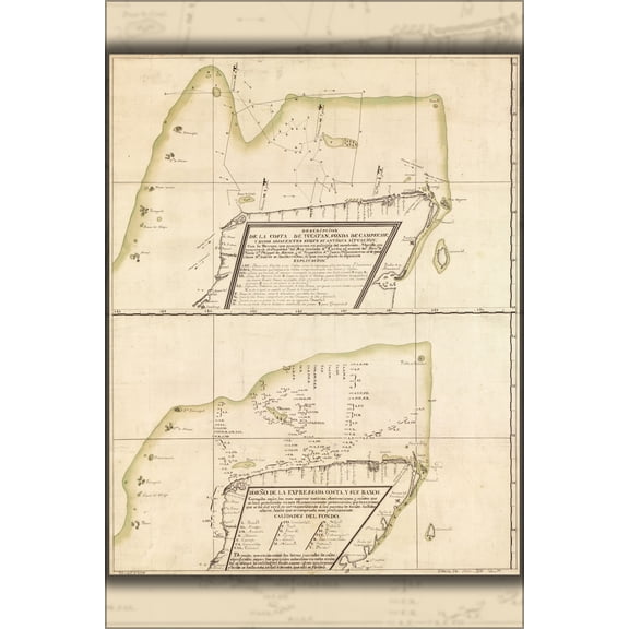 24"x36" Gallery Poster, map of northern Yucatan Peninsula 18th century