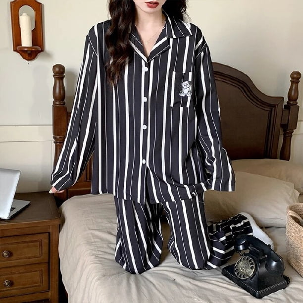 CAIYIER-Conjunto de pijamas para parejas, ropa de dormir con estampado de perro, a rayas, para amantes de las mujeres y los hombres, ropa de dormir de invierno, ropa de dormir Coreana de Navidad