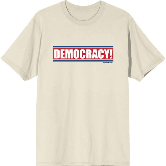 Americana Democracy Slant Text Natural Men's Crew Neck Short Sleeve Tee-Small