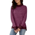 thumbnail image 1 of Blusa de mujer de manga larga con cuello alto y corte informal, blusa con puños de bloque de color a la moda, Amaranto M, 1 of 8