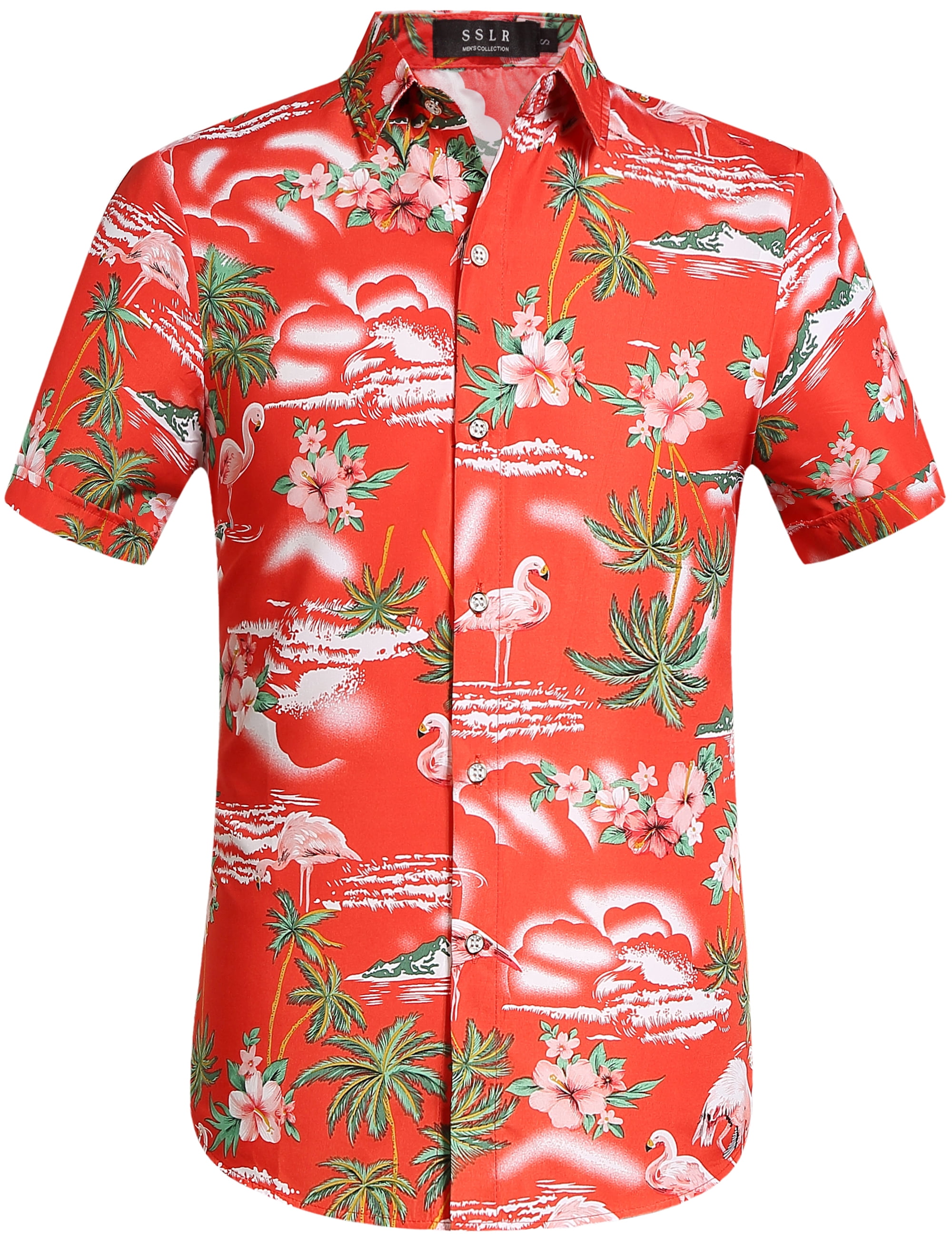 SSLR Hawaiian Shirt for Men Flamingo Short Sleeve Casual Button Down ...