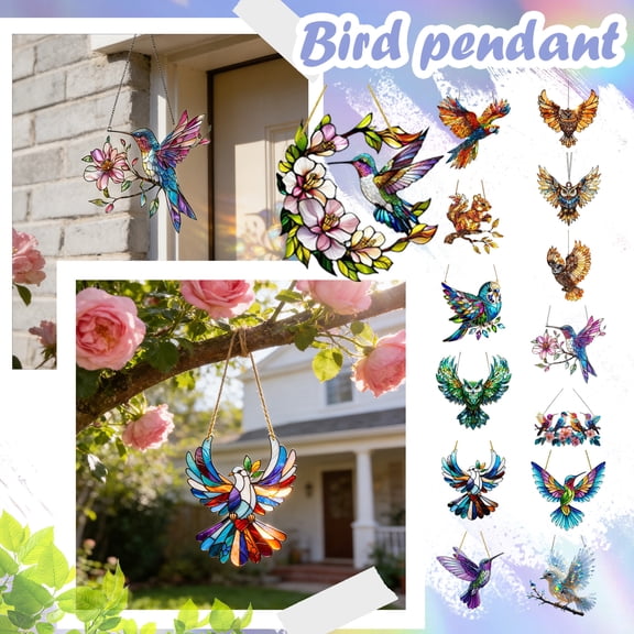Owl Acrylic Suncatcher Hanging Ornament - Colorful Stained Glass Style Design, Light Catching & Reflecting Feature - For Home Indoor Outdoor Garden Patio Porch Decor