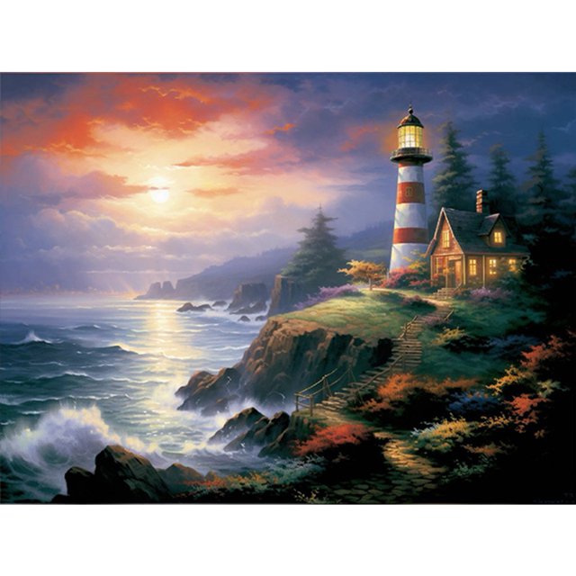 (V4975) Resina Con Paisaje Faro Costero Diamante 40*30CM