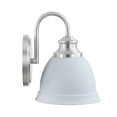 thumbnail image 5 of Aspen Creative 62329, Bathroom Vanity 1 Lights Fixture 6-1/2"W x 8-1/2"H x 7-3/4"E. Satin Nickel + White Finish, Bulb Not Included, 5 of 7