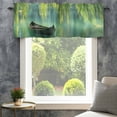 thumbnail image 4 of Green Pastoral Farmhouse Short Window Curtain Valances, Farmhouse Boat Lake Tree Leaves Rod Pocket Kitchen Valances for Living Room Bedroom Bathroom Cafe 60" x 18", 4 of 8