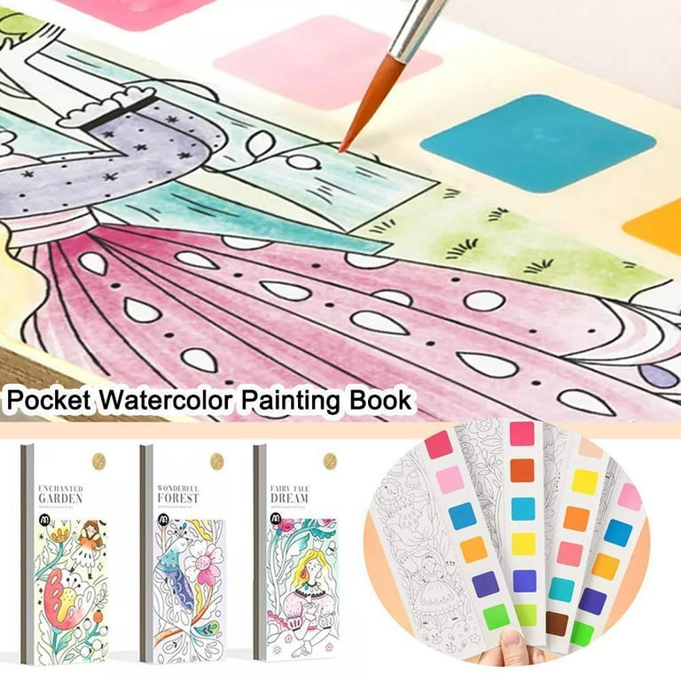 Pocket Watercolor Painting Book, 2023 New Pocket Watercolor Sketchbook,  Travel Pocket Watercolor Kit, Pocket Watercolor Painting Book Enchanted  Garden