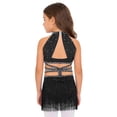 thumbnail image 2 of dPois Robe de Danse Latine Rumba Samba à Franges pour Filles, Taille Découpée, Paillettes, Tenue de Danse de Salon, Justaucorps à Jupe de Ballet, Noir 14, 2 of 6