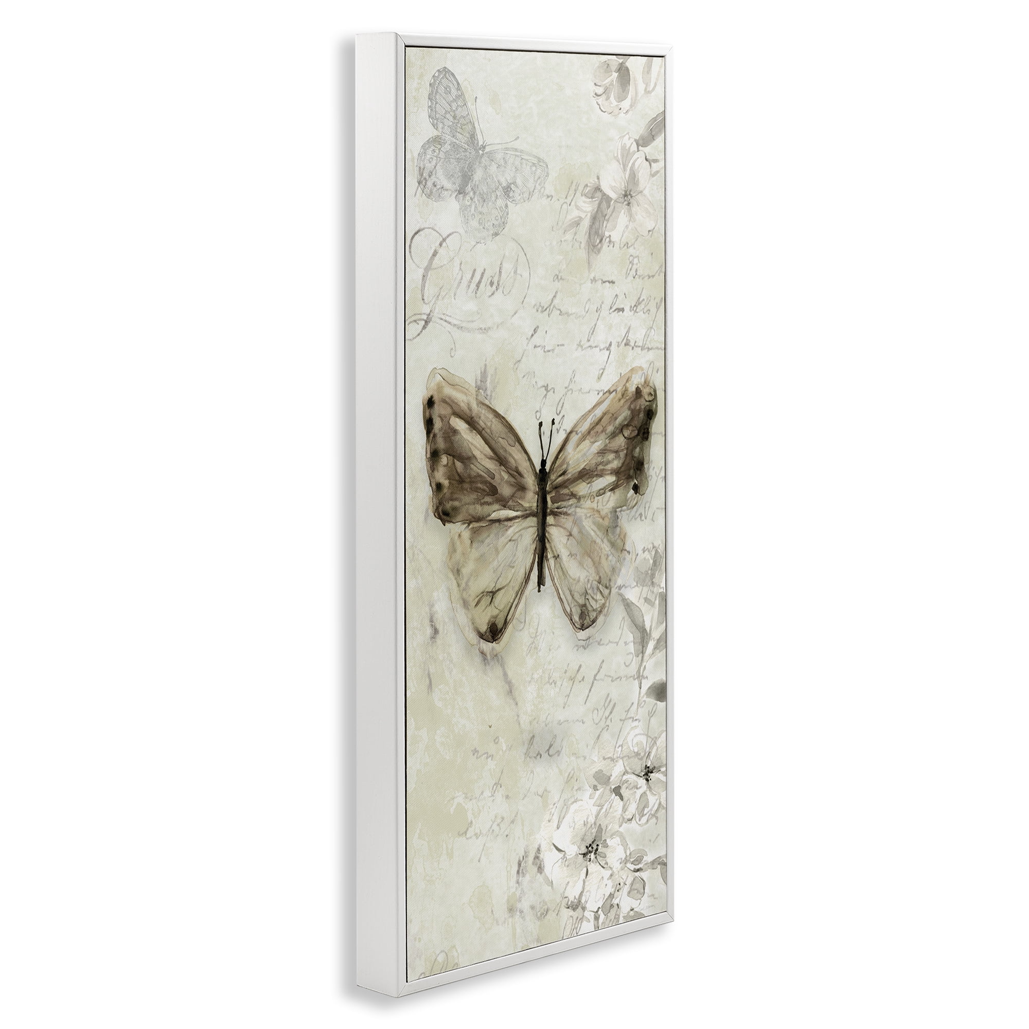 Stupell Industries Vintage Patterned Butterfly Animals & Insects Painting White Framed Art Print Wall Art, 10 x 24