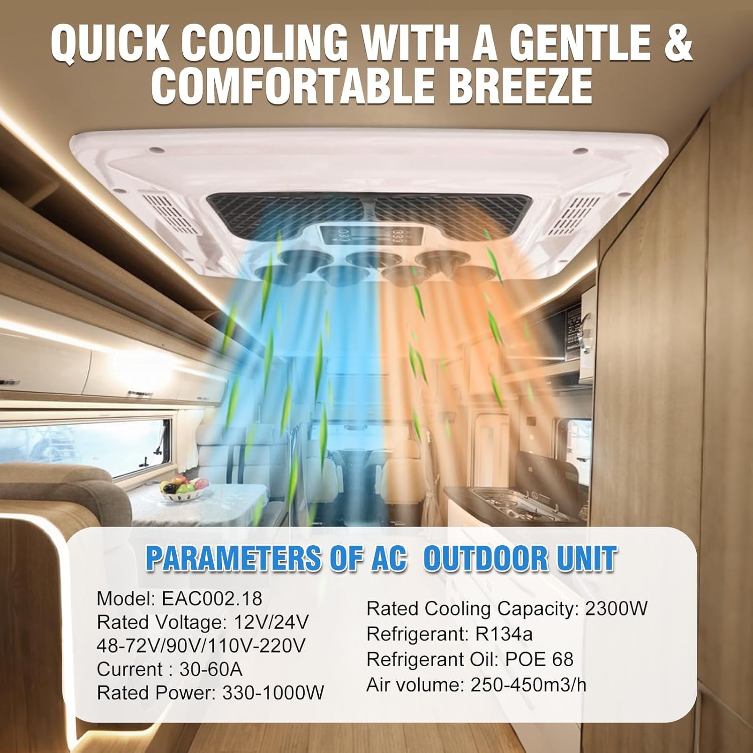 Aspligo 12V Rooftop Air Conditioner for RV 10000 BTU Heating & Cooling,12 Volt DC AC, Brushless Compressors, Ultra-Quiet for Truck, Campers,Campervan, Caravan,Trailers and Motorhome