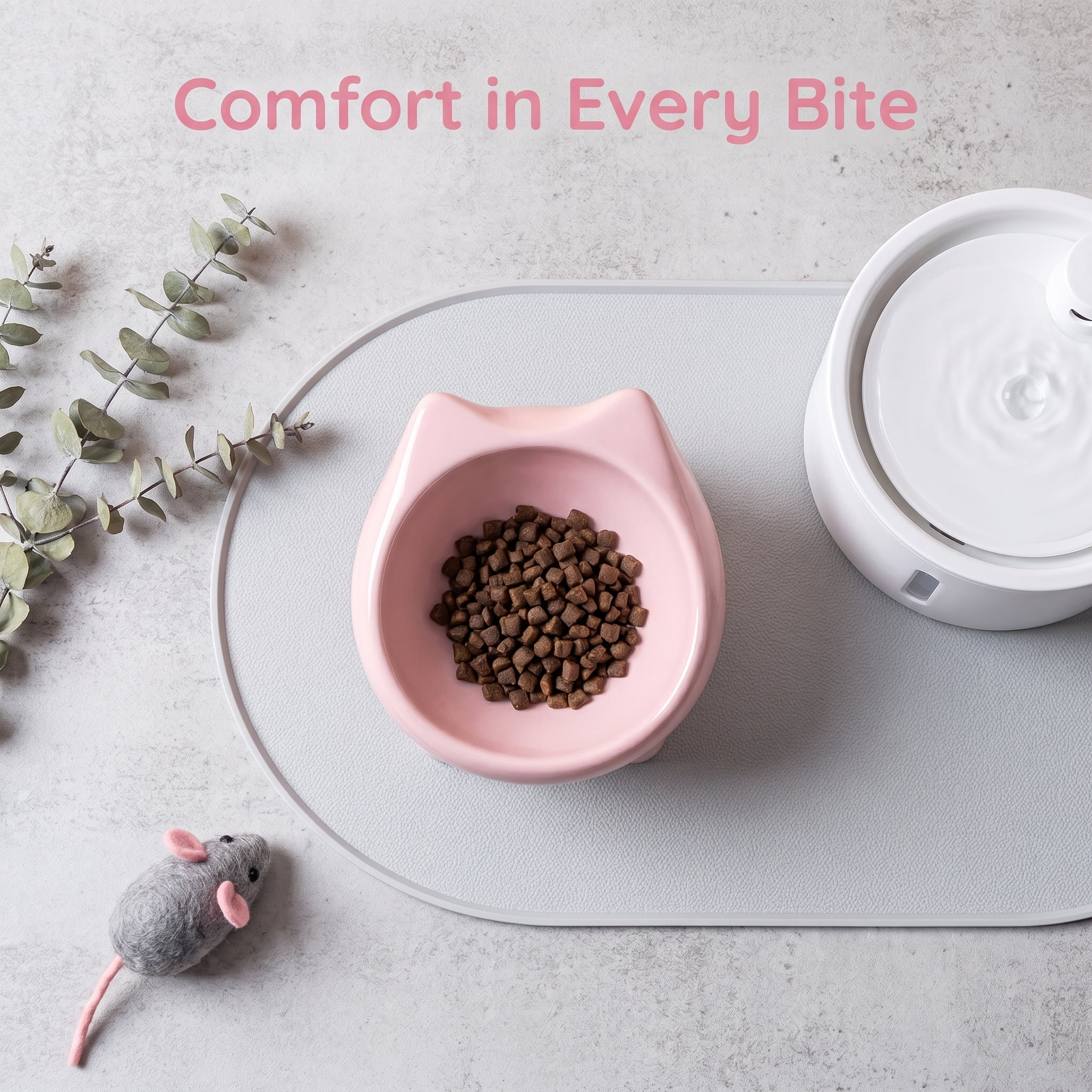 Elevated Ceramic Cat Bowl, Anti-Vomit Ergonomic Tilted Small Dog Food Water Bowl, Neck Protection Stress-Free Pet Feeder with Non-Slip Base, 3oz Capacity, Dishwasher Safe