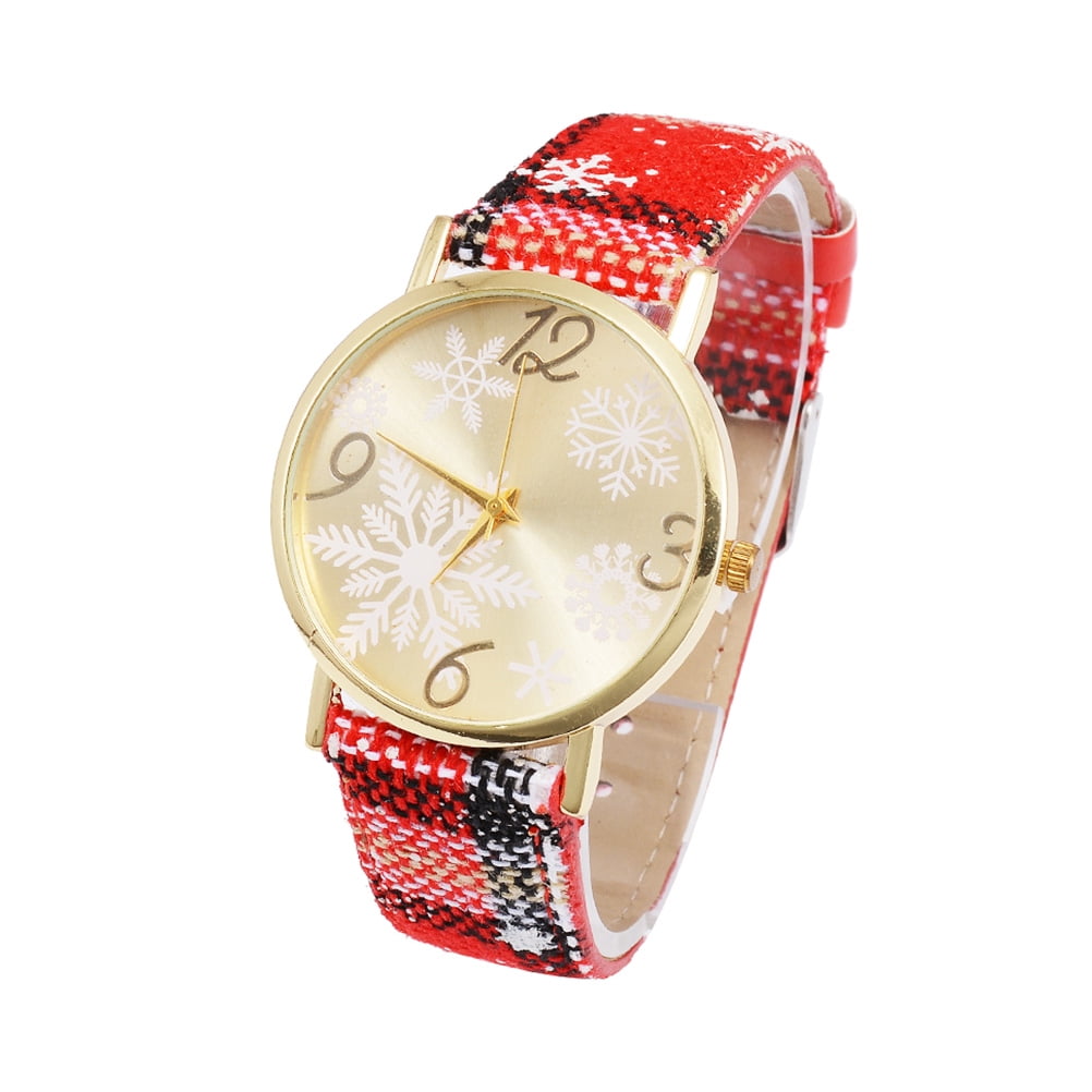 1pc Women Watch Leather Belt Quartz Watch Christmas Elements Design