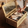 thumbnail image 6 of Handwoven Boho Rattan Display Boxes with Glass Lids - Set of 2 Rectangular Decorative Storage Bins - Natural Woven Cane Home Decor Organizers, 6 of 7