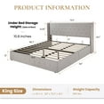thumbnail image 4 of Sha Cerlin King Size Lift up Hydraulic Large Storage Platform Bed Frame with Fabric Upholstered Button Tufted Wingback Headboard, Beige, 4 of 14