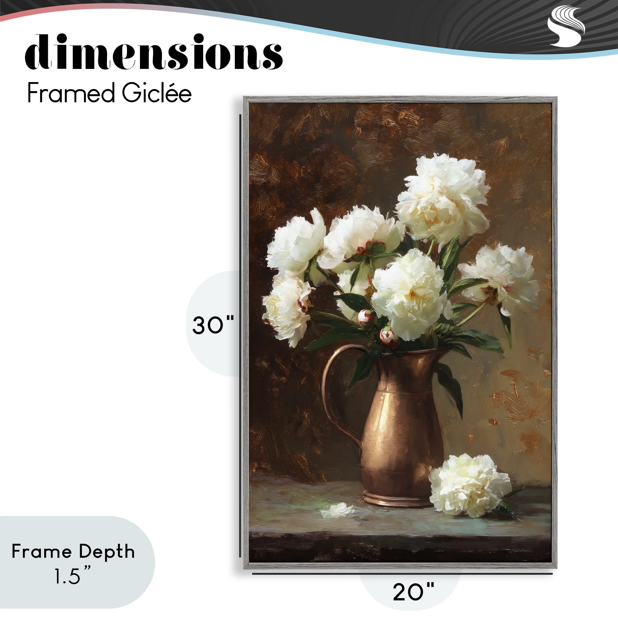 Stupell Industries Bronze Vase Peonies Gray Framed Giclee Art, design by Petal Prints Design