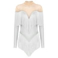 thumbnail image 1 of Alvivi Justaucorps de Danse pour Femmes Manches Longues Patchwork en Maille avec Strass à Franges Robe de Danse Latine Tango Blanche S, 1 of 5