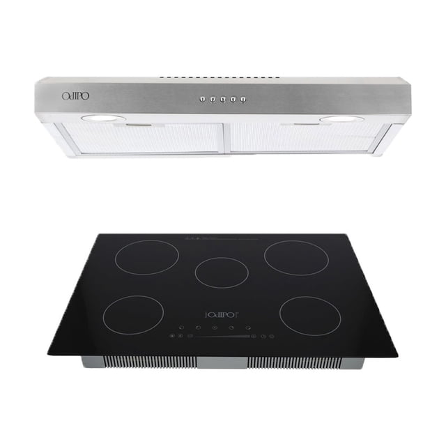 Campana de cocina de pared acero inoxidable 80cm Thory + Parrilla eléctrica de inducción 5 quemadores Kelvin