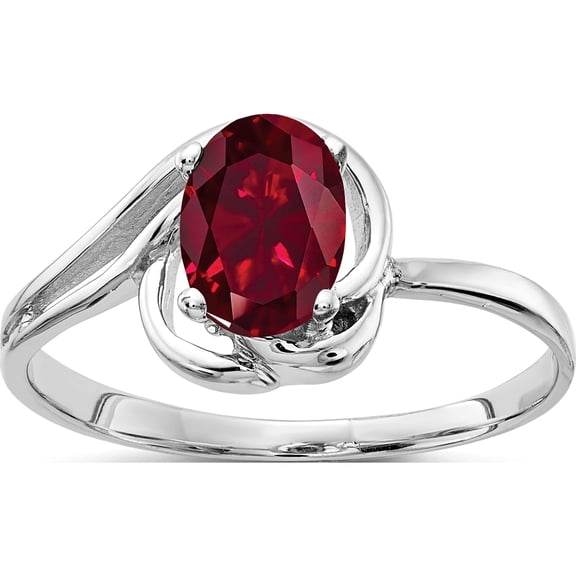 14K White Gold 7X5mm Oval Created Ruby Ring (Size 6) Made In United States x9683cr