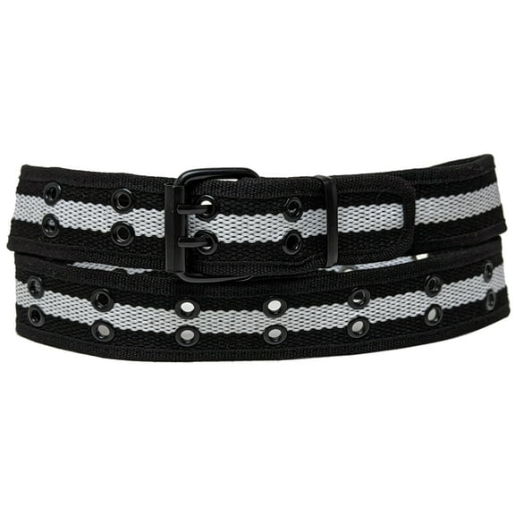 Black/White 2 Holes Row Metal Grommet Stitched Canvas Fabric Web Belt