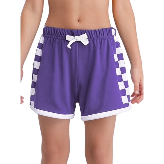 TiaoBug Kids Girls Cotton Shorts Contrast Color Plaid Cycling Yoga Running Shorts Summer Hot Pants Purple 120