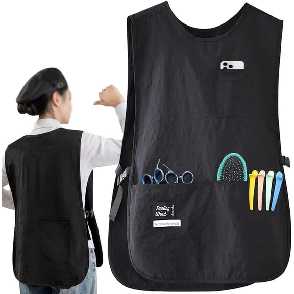 1pc Waterproof Hair Stylist Apron with 4 Pockets Hairdresser Apron Barber Vest Barber Jackets for Women Men Cosmetology Apron Stylist Plus Size Black
