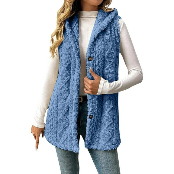 Aoiroe Women Jacket Fall Outfits For Women 2025 Trendy Long Vest For Women Sleeveless Sweater Vest For Women Cardigan Vest Fall Sweatshirt Plus Size Fall Fashion Blue L