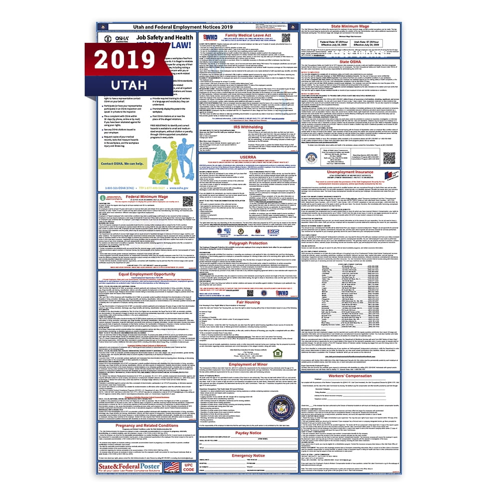 2019 Utah State and Federal Labor Law Poster (Laminated)