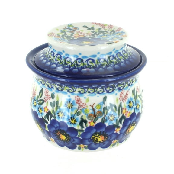 Blue Rose Polish Pottery Garden of Blue French Butter Dish