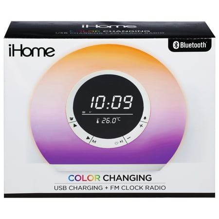 iHome - Color Changing Bluetooth FM Clock Radio with USB Charging - White
