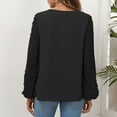 thumbnail image 3 of qILAKOG Womens Tops Autumn Top for Women Chiffon Long Sleeve V Neck Solid Blouse Shirts Ladies 2024 Spring Bubble Sleeves Dressy Casual Tshirts Women's Casual Tops for Work, Black&S, 3 of 4