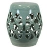 Benzara Ceramic Garden Stool Open- Work Green