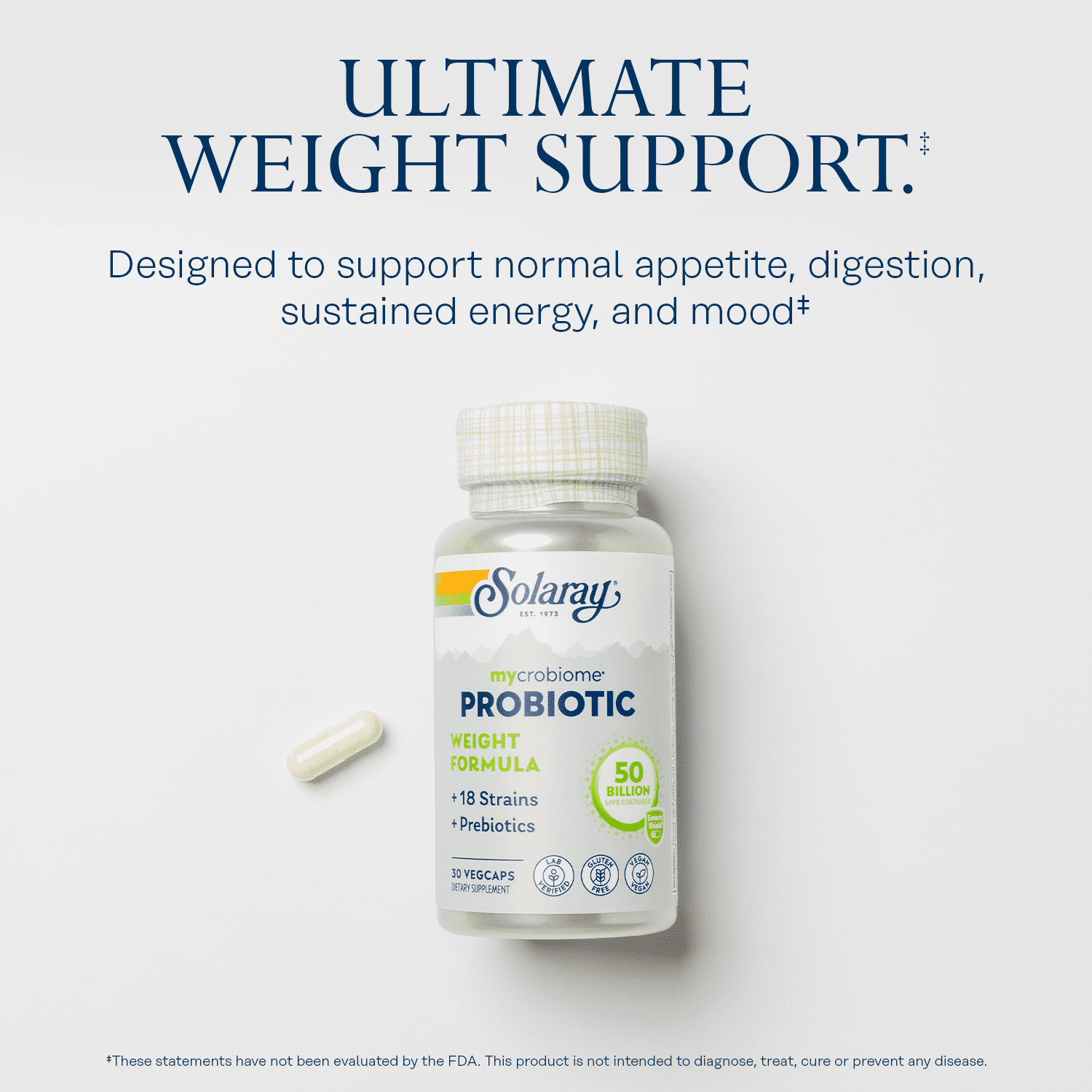 Solaray Mycrobiome Weight Formula | Specially Formulated for Weight Health | Supports Normal Appetite, Energy Levels & More | 50 Billion CFU | 30 ct