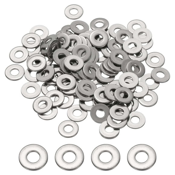 Arandela plana de acero inoxidable Uxcell, arandela redonda de metal, espaciador pequeño para tornillos, pernos, tuercas, surtido de 100 #6 (1/6" ID x 2/5" OD)