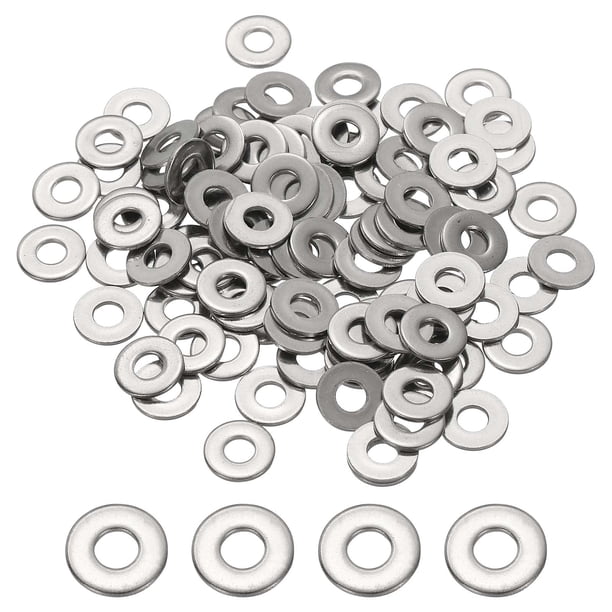 Arandela plana de acero inoxidable Uxcell, arandela redonda de metal, espaciador pequeño para tornillos, pernos, tuercas, surtido de 100 #6 (1/6" ID x 2/5" OD)