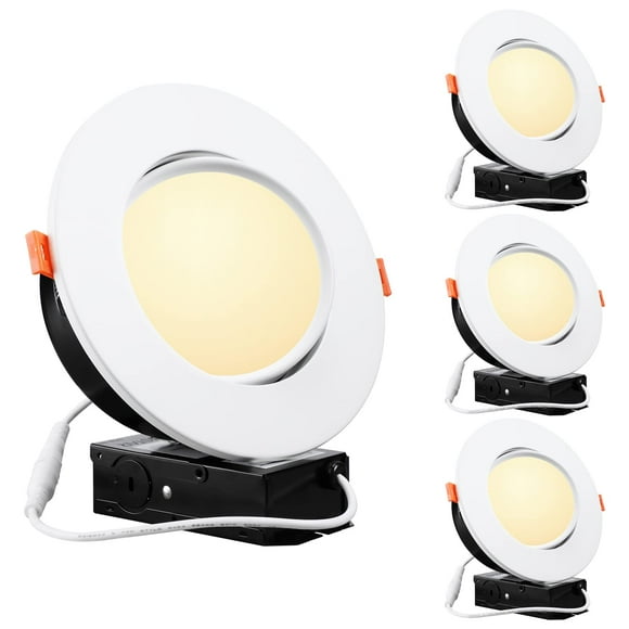 TORCHSTAR 6 Inch Gimbal LED Recessed Lighting with Junction Box, 13.5W IC Rated Air Tight Directional Swivel Downlight, CRI90+ Dimmable Canless LED Recessed Light, 3000K, ETL, Energy Star, Pack of 4