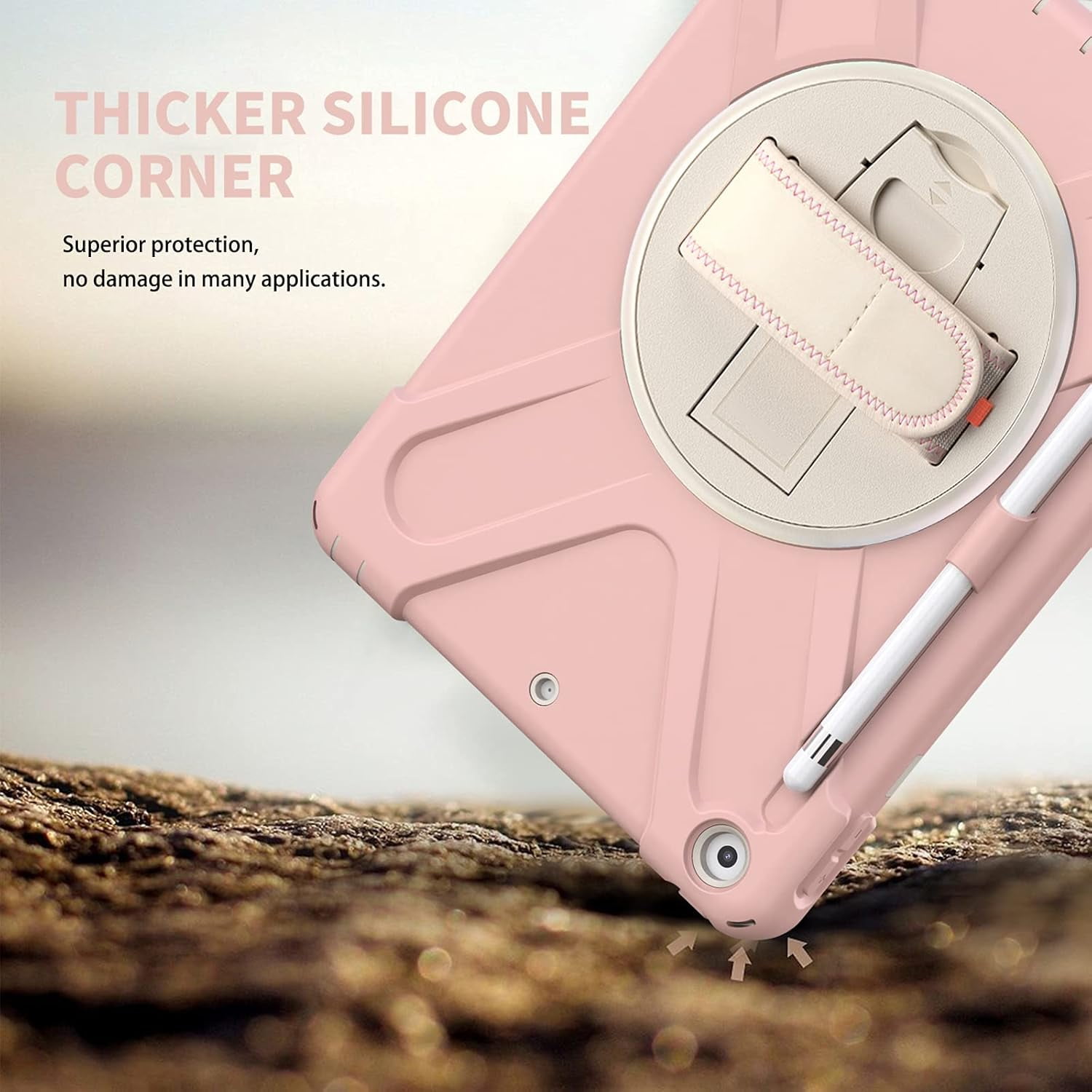 ZenRich Shockproof Case for iPad 9th/8th/7th Generation 10.2 inch 2021/2020/2019, Heavy Duty Rugged Case with Pencil Holder/360° Rotating Kickstand/Handle/Carrying Strap, Pink
