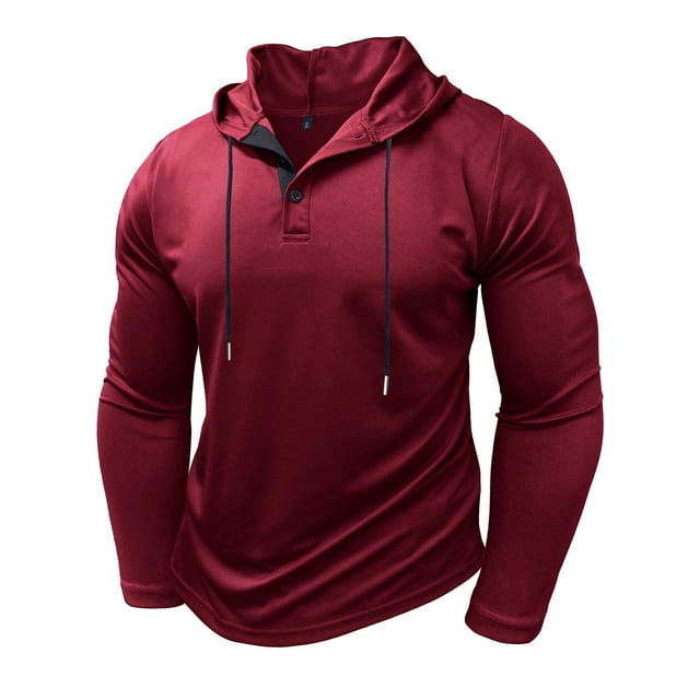 Men's Hooded Top for Daily Casual Wear with Long Sleeve Athletic Performance Design and Practical Drawstring Detail