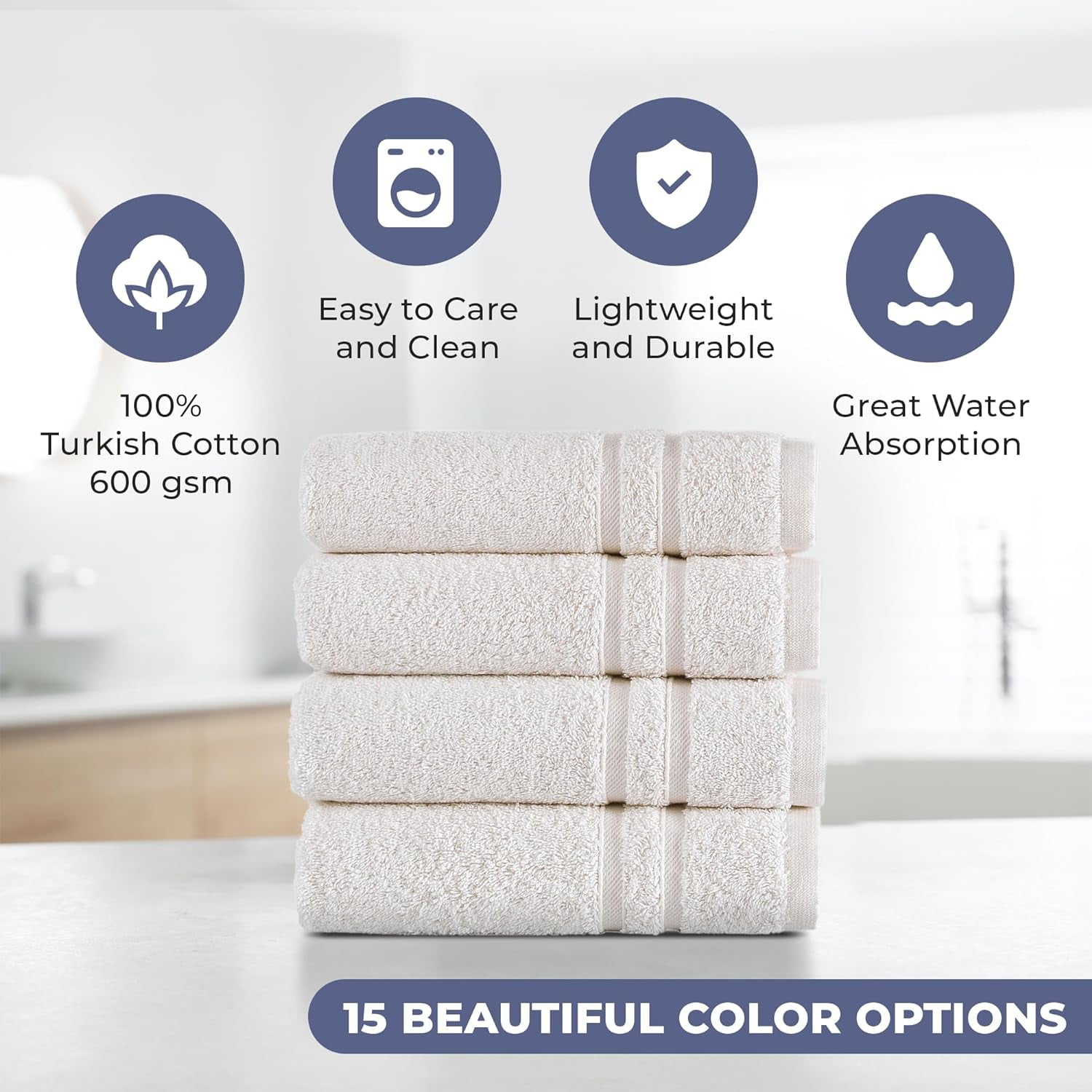 Hammam Linen Bath Towels 4 Piece Set Cool Grey Soft Fluffy
