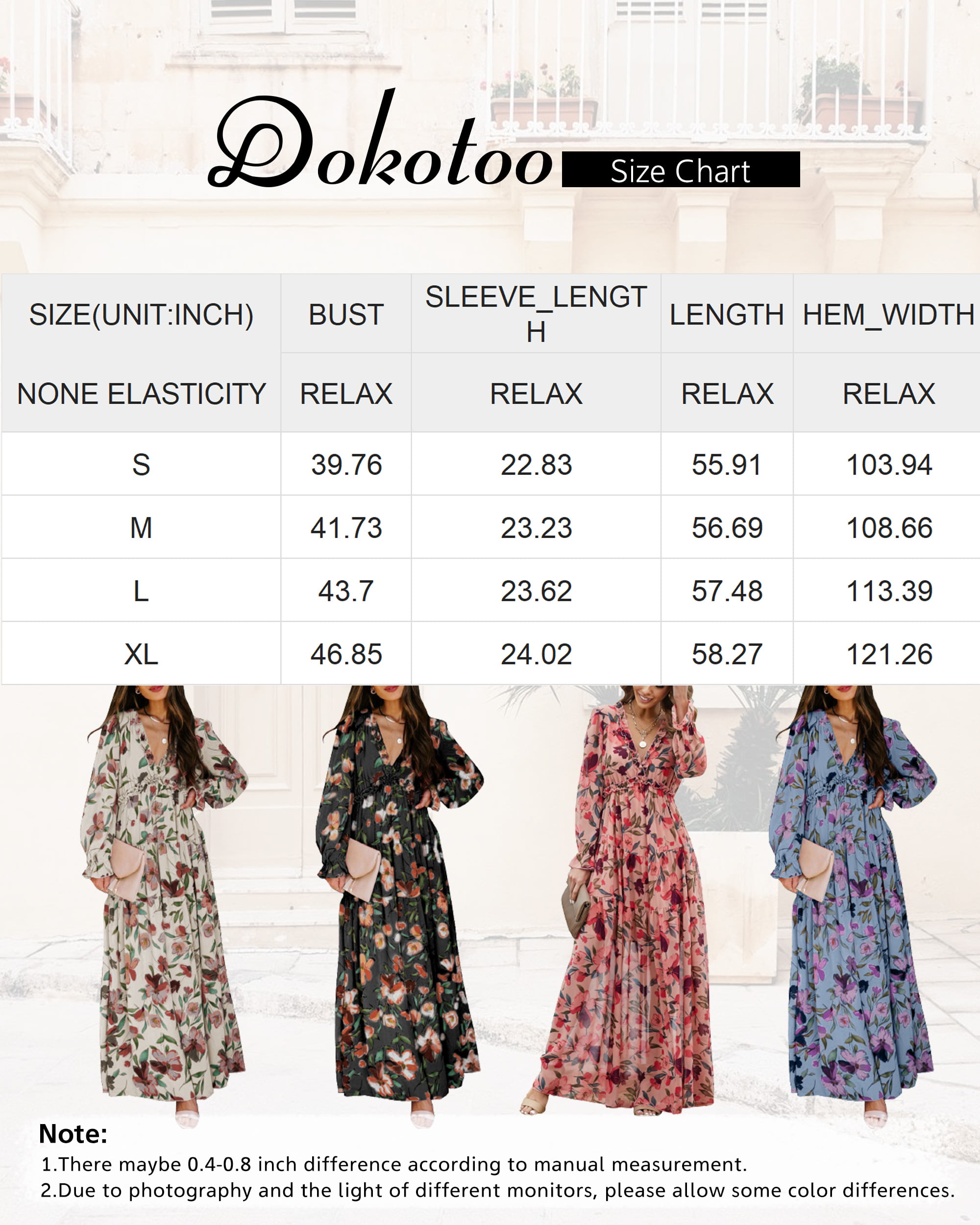 Dokotoo Women's Apricot Floral Maxi Dresses Casual Deep V Neck Long Sleeve Evening Dress Cocktail Party Dress for Women, US 16-18(XL) - image 3 of 8
