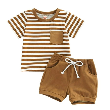 0-6 Months Baby Boy Clothes 18-24 Months Boys Summer Outfits Toddler Boy Summer Short Sleeve T-Shirt and Short Set Brown