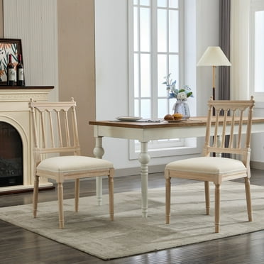 PPOSFPH Dining Chair Set of 2, Upholstered Armless Dining Room Chair with Solid Wood Legs for Kitchen, Living Room, Cream