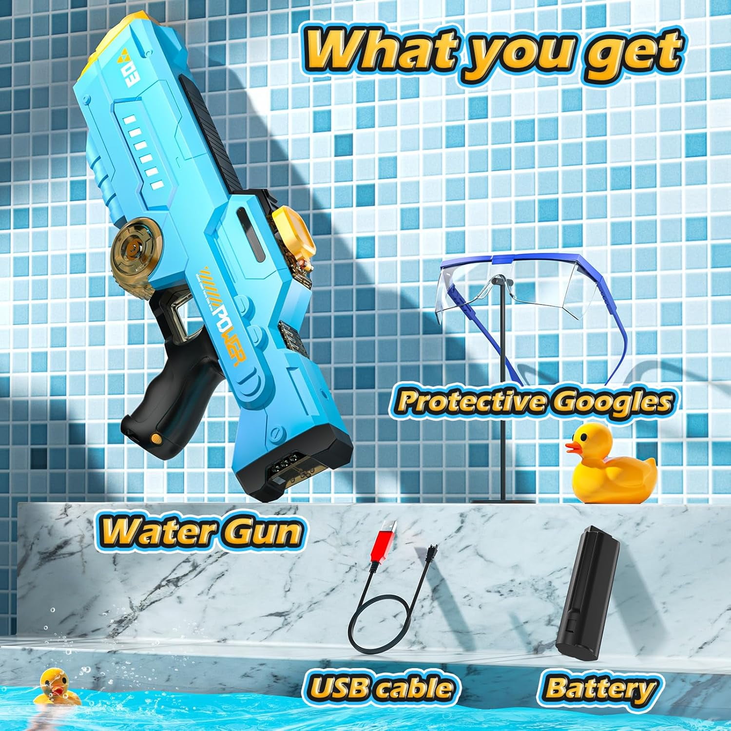 WonderStone Electric Water Blaster for Adults, Automatic Waterproof Squirt blaster, Long Range (26-32ft), Perfect for Kids Ages 8-12, Ideal for Outdoor Pool & Beach Games，Blue