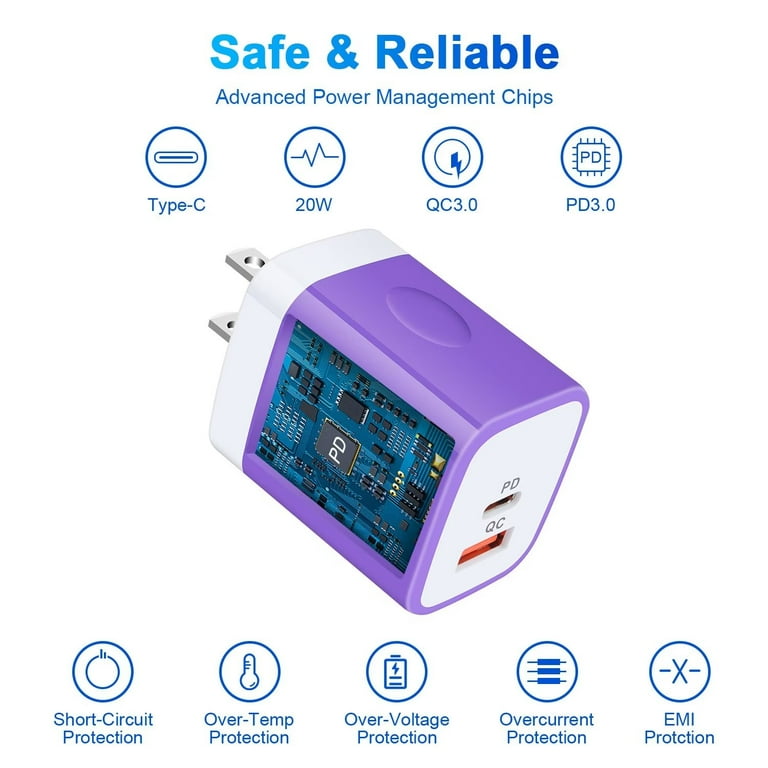 FiveBox 20W PD Type C USB C Charger Block, QC3.0 Dual USB C Wall