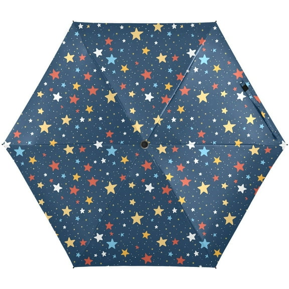 JSTEL Colorful Stars Polka Dots Folding Umbrella for Rain Sun Travel Mini Lightweight Compact Umbrellas