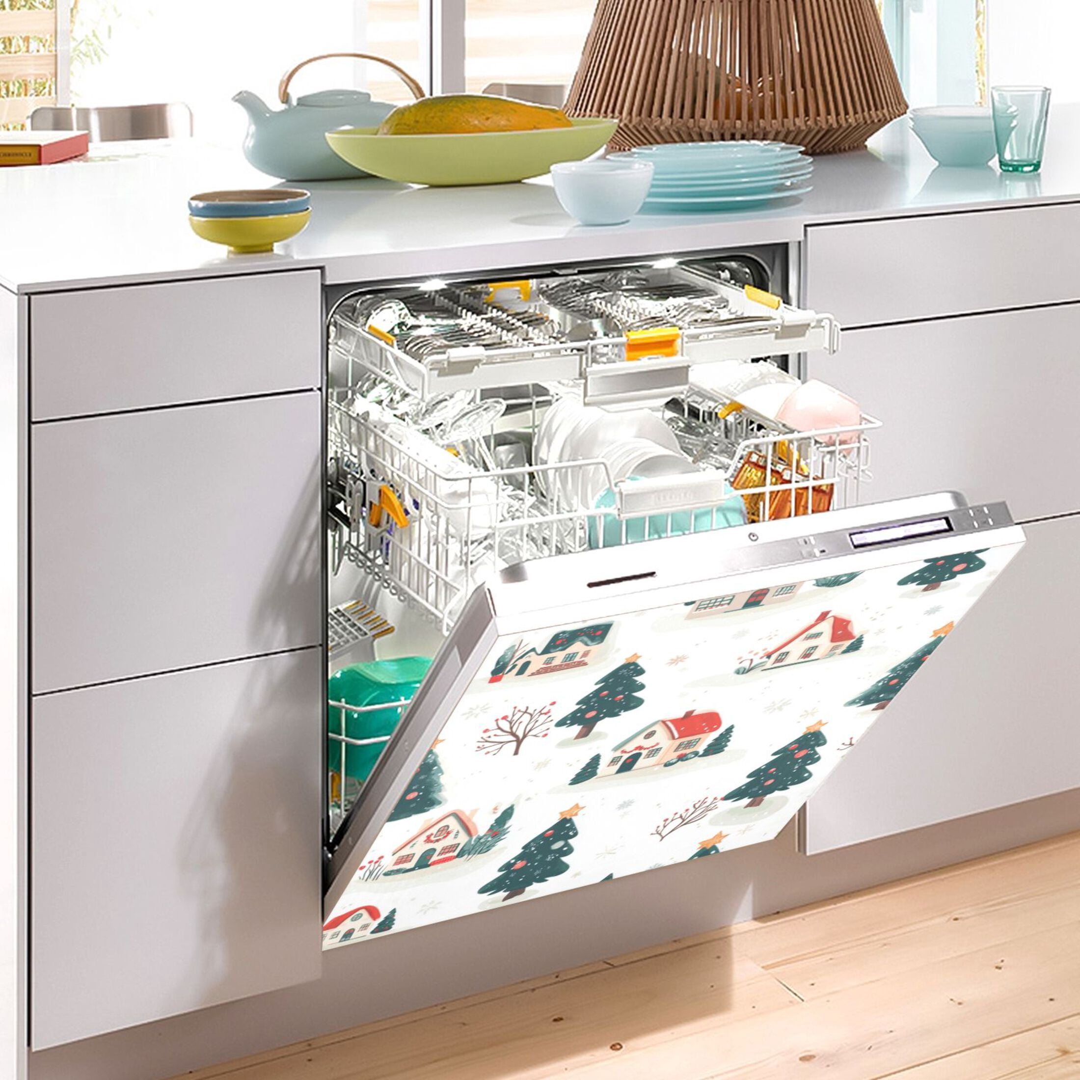 Dishwasher Magnetic Sticker 23x26 Inch Refrigerator Magnetic Sticker Washing Machine Magnetic Sticker Kitchen Panel Magnetic Sticker Home Decor Cartoon Cute Christmas House
