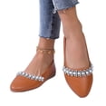 thumbnail image 5 of IEMIEMIEM Womens Rhinestone Ballet Flats Pearl Round Toe Flat Shoes Comfortable Soft Leather Slip On Daily Dress Ballet Flats Light Brown 10 Wide, 5 of 7