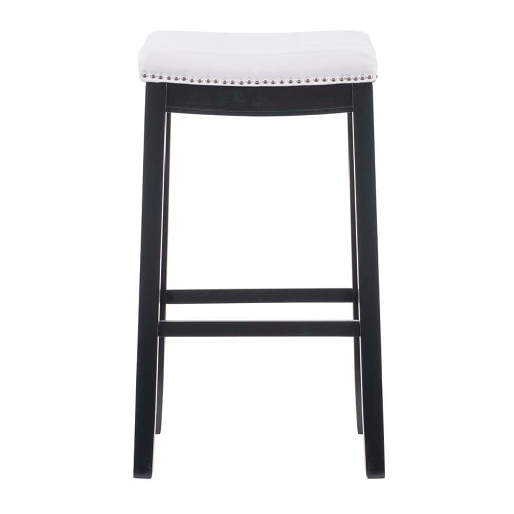 Linon Claridge Backless Wood Bar Stool, 32.5" Seat Height, Black Finish with White Faux Leather Fabric
